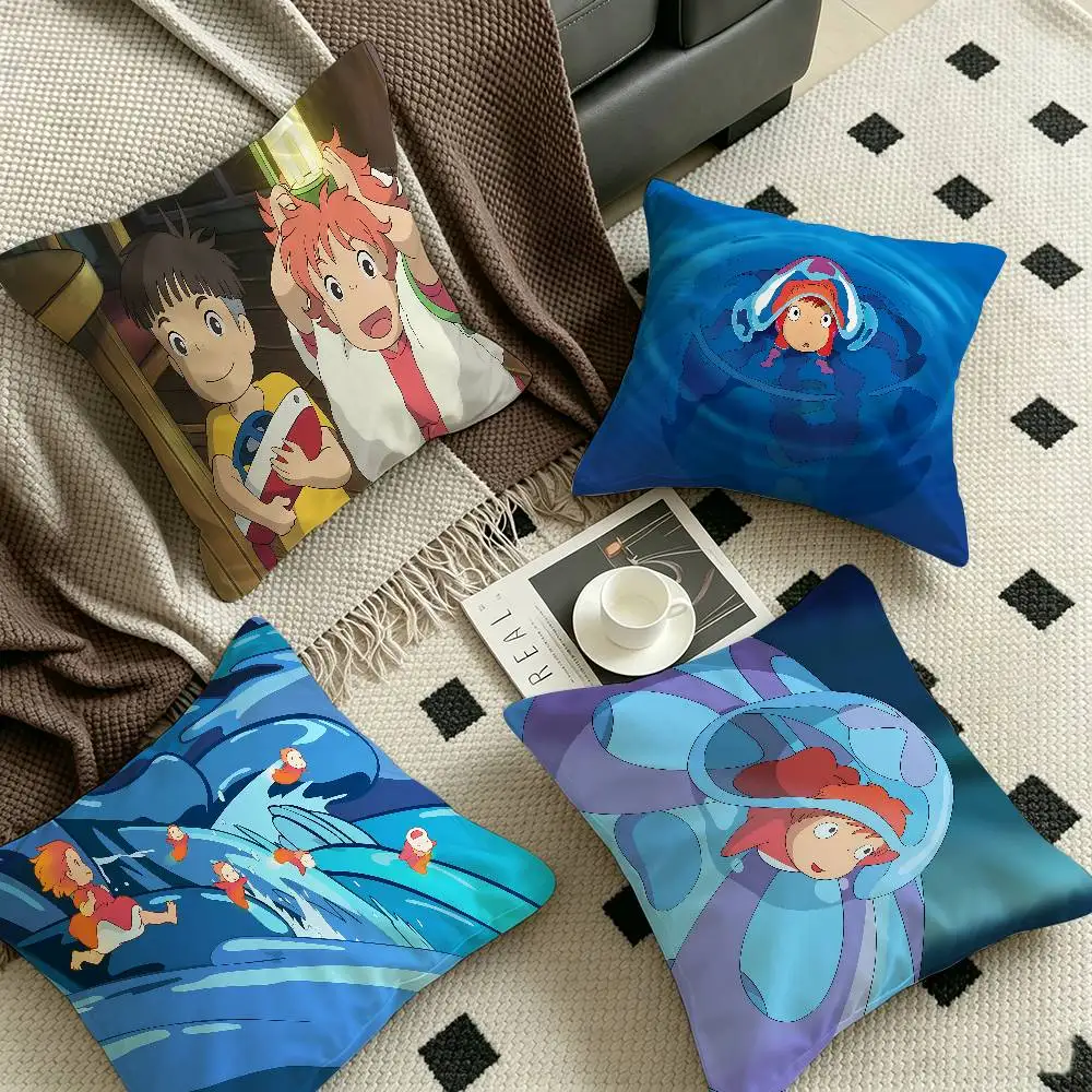 Cute P-Ponyo Movie on The Cliff Pillow Cushion Cover Pillowcase Living Room Sofa Home Decor Customized