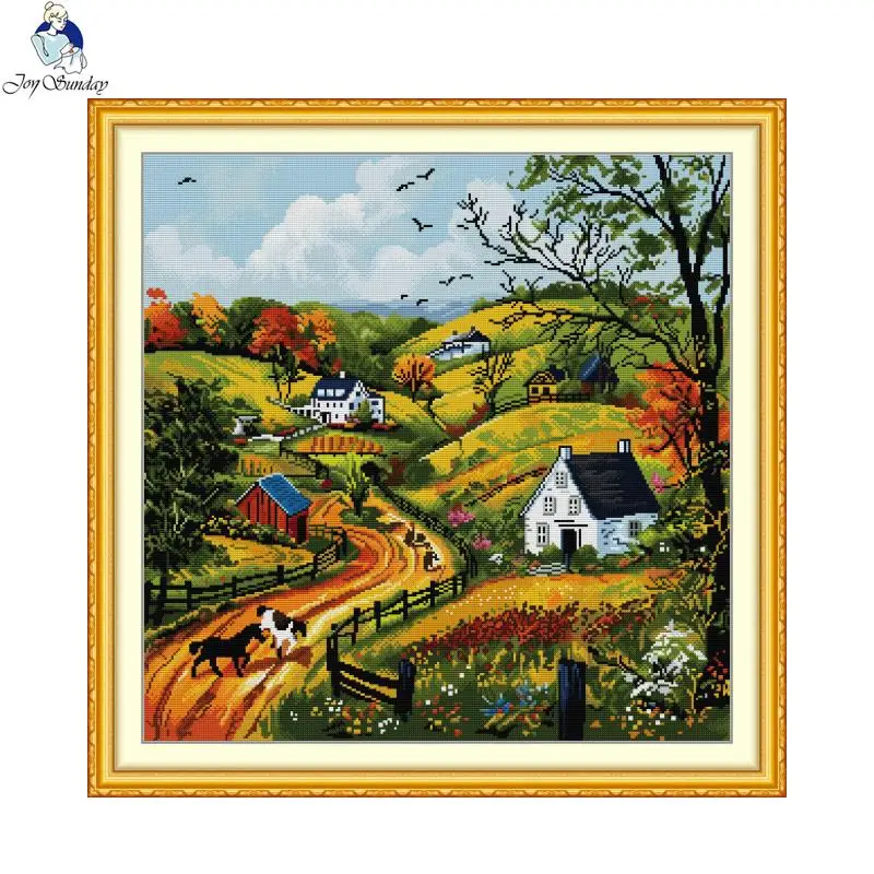 Joy Sunday Cross Stitch Complete Set Spring Hills Needlework DIY Embroidery Handmade Kit DMC Room Home Hallway Decor Handicrafts