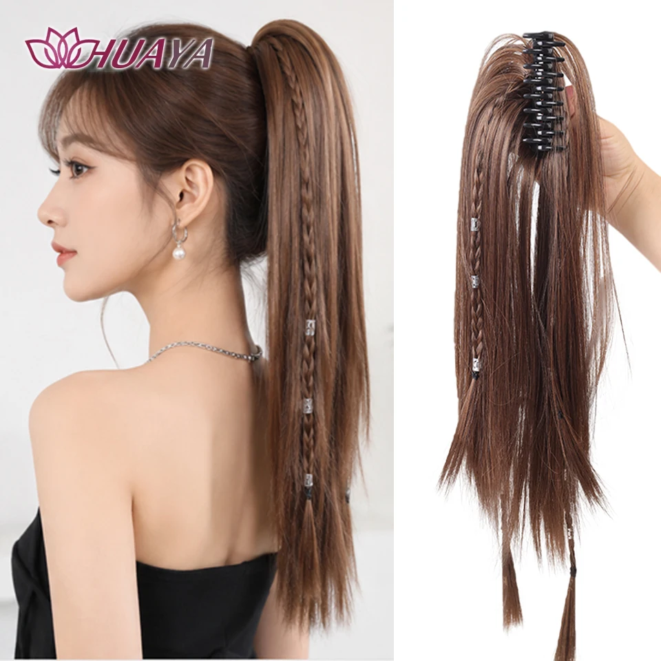 

Synthetic Claw Clip Half Ponytail Silver Cuff Braided Heat-resistant Synthetic hair Pieces Suitable for Women