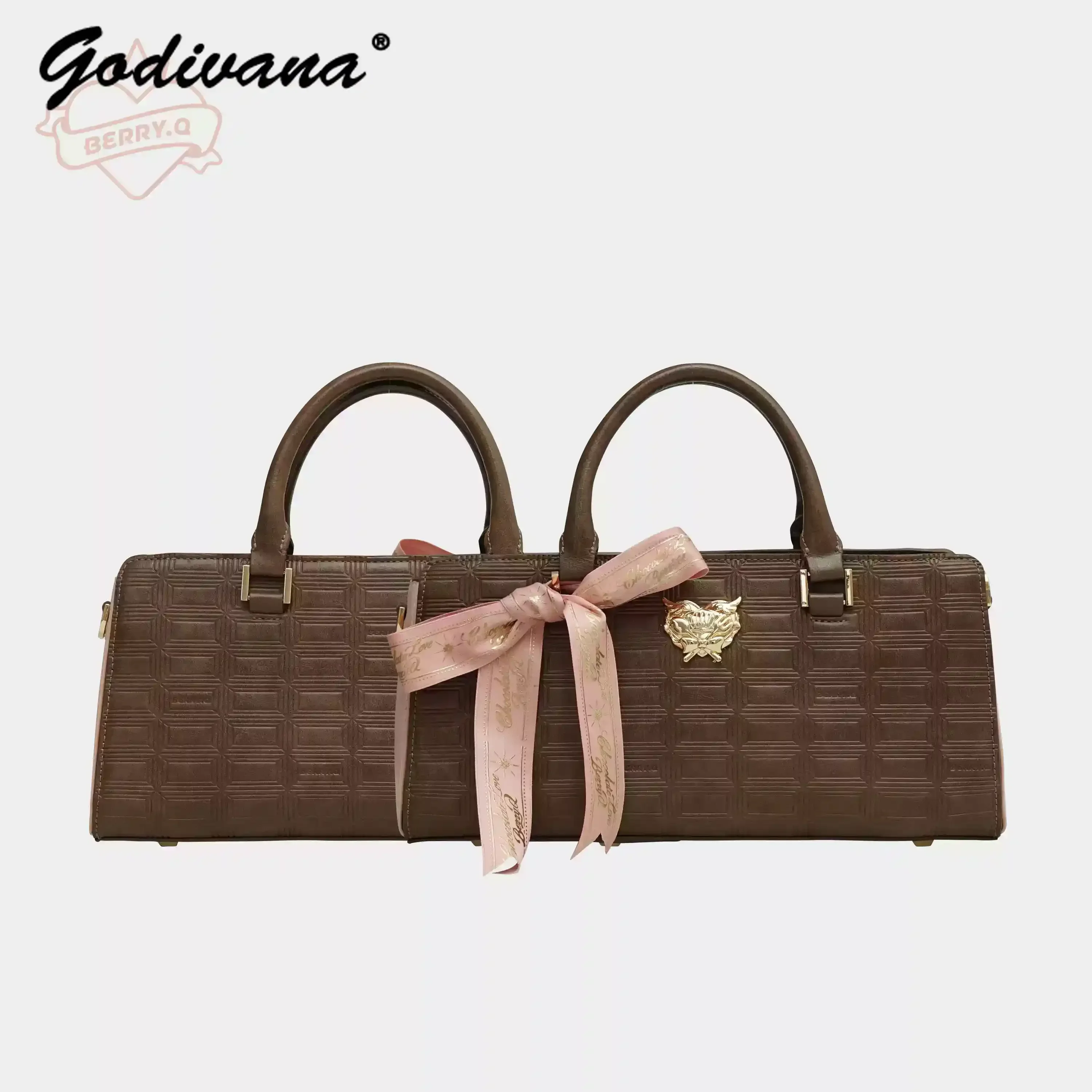 New Autumn Winter Sweet Chocolate Tote Bags Pink Mint Bow Portable Messenger Travel Bag Large-capacity Women's Fitness Handbags