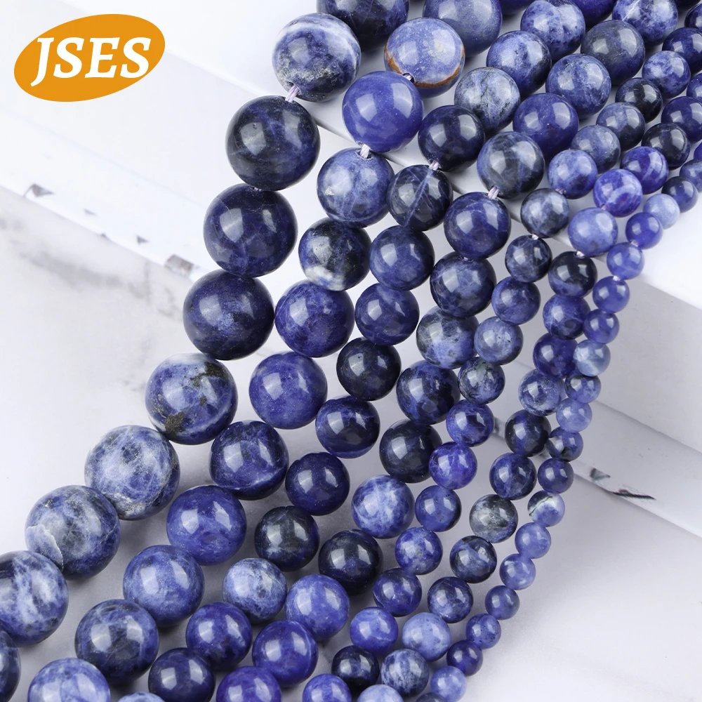 Natural Blue Sodalite Vein Stone Loose Beads for Jewelry Making Bracelet Necklace Spacer Beads DIY Accessories 4 6 8 10 12MM