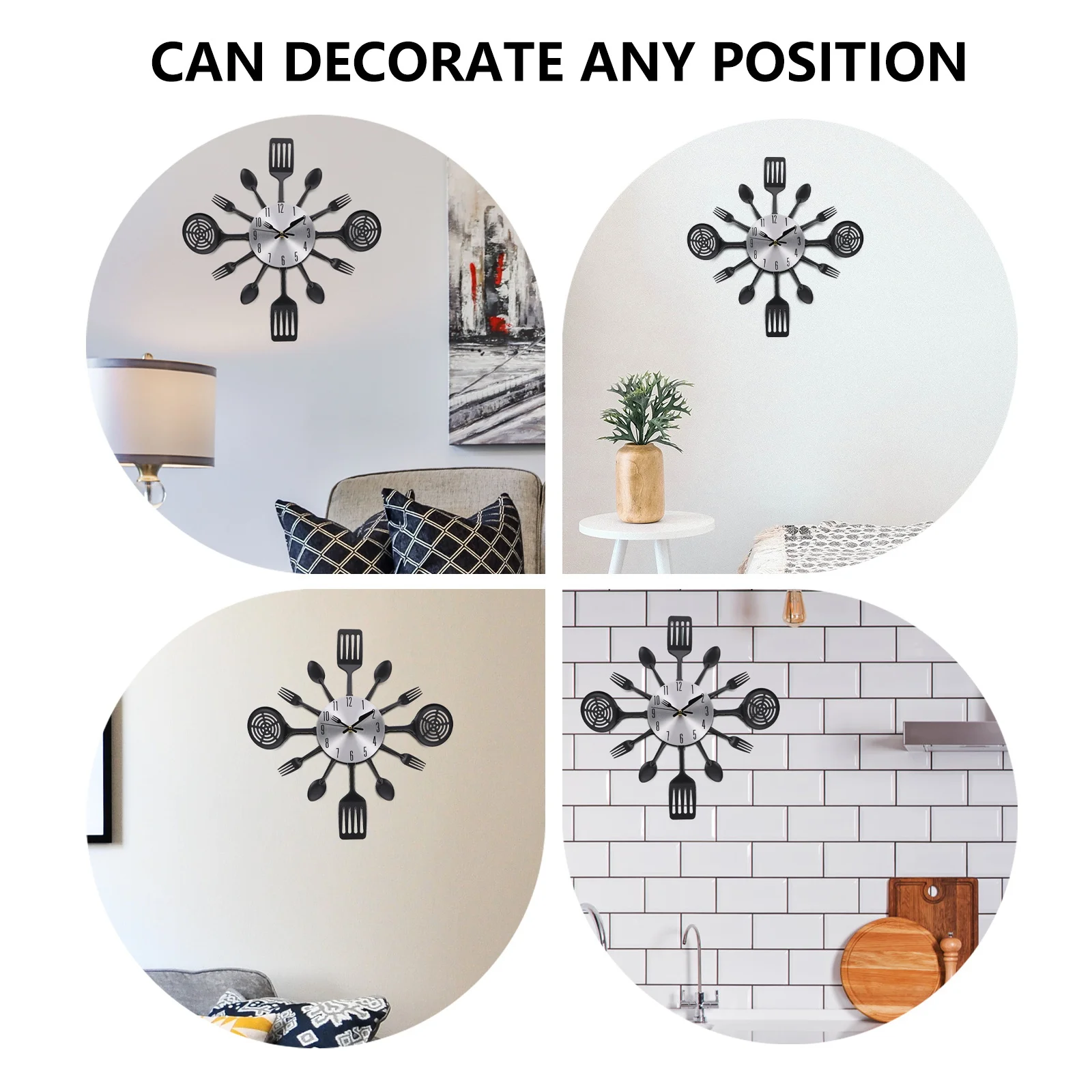 

1Pcs Spoon Fork Wall Clock Quartz Movement Quiet Non Ticking Clock Decor for Kitchen Living Room Bedroom Background Wall