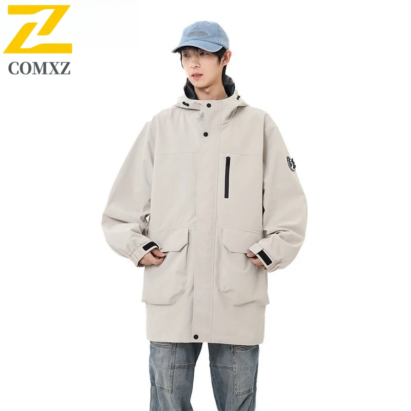 COMXZ Men Long Down Parka Multi Pocket Hooded Ski Travel Warm Loose Snow Padded Jacket Windproof Street Classic Winter Jackets