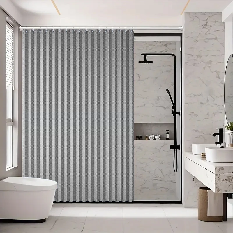 

Foldable No-Drilling Bath Curtain Mold-Resistant Waterproof Black Ball Hooks Dry Wet Separation Space Saving for Bathroom