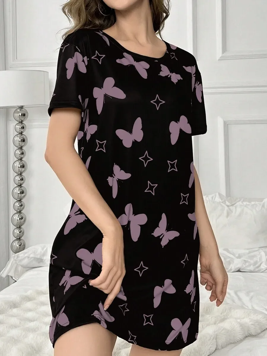

Womens Butterfly Print Short Sleeve Nightdress Sleepwear