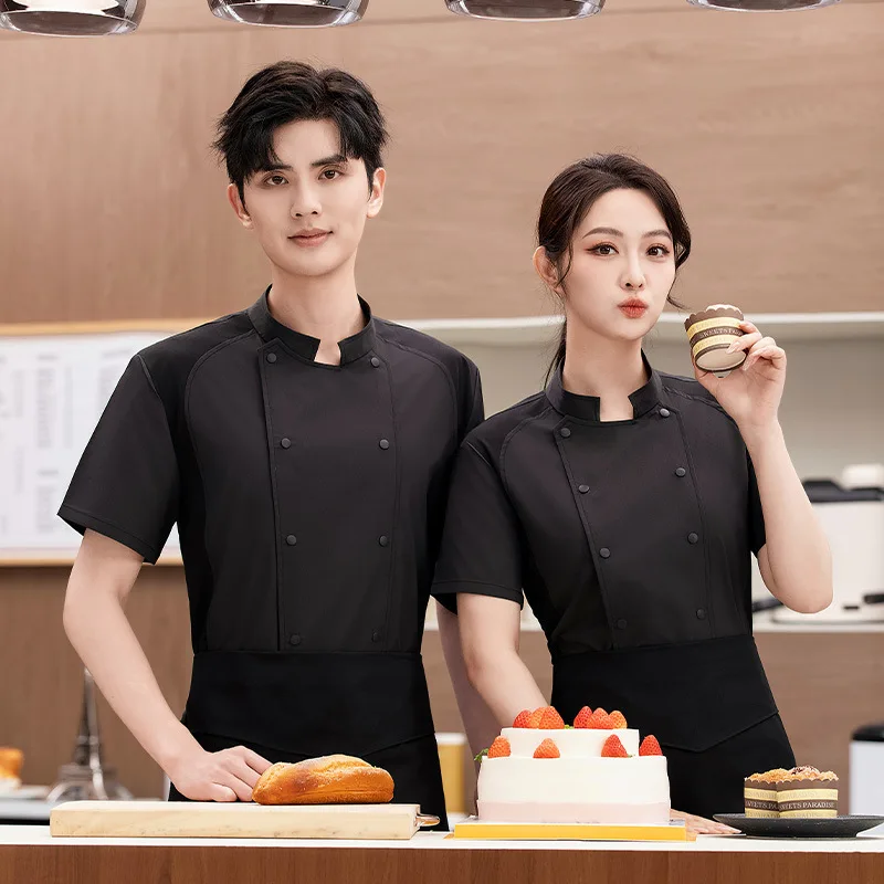 

Летняя униформа шеф-повара с коротким рукавом для отелей, ресторанов и кухонь, дышащая, с логотипом.