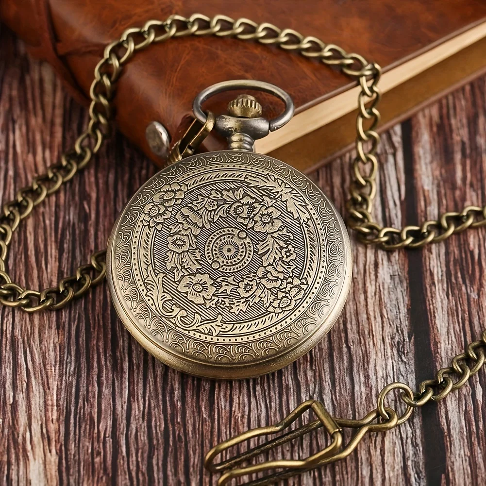 Retro Engraved Pattern Pocket Watch, Creative Souvenir Gift For Grandson