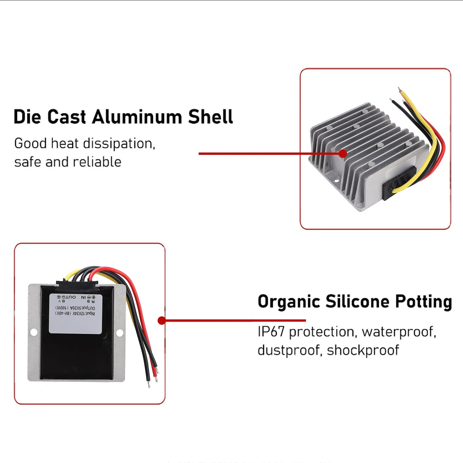 Converter 12V 24V to 5V 20A 100W IP67 Waterproof Non Isolated Voltage Reducer Converter Non Isolated Voltage Reducer