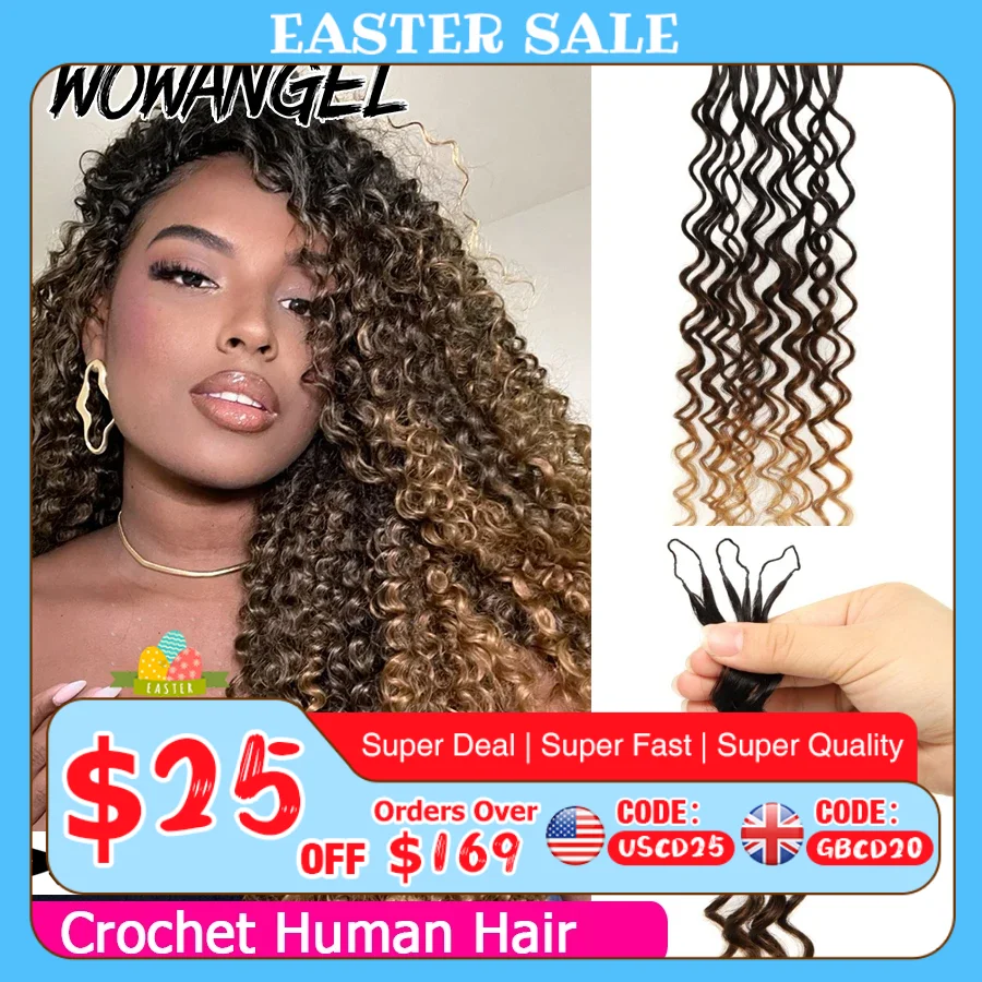 

WOWANGEL Deep Wave 1BT/4/30 Цвет омбре Вязание крючком Волосы Предварительно разделенные перья Вязание крючком Наращивание человеческих волос для плетения 1/4/6 упаковки