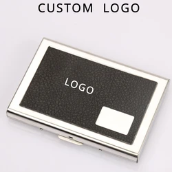 Customized Metal Leather Cardcase for Men and Women Laser Engraved Stainless Steel Business Card Box Bag Personalized Gift