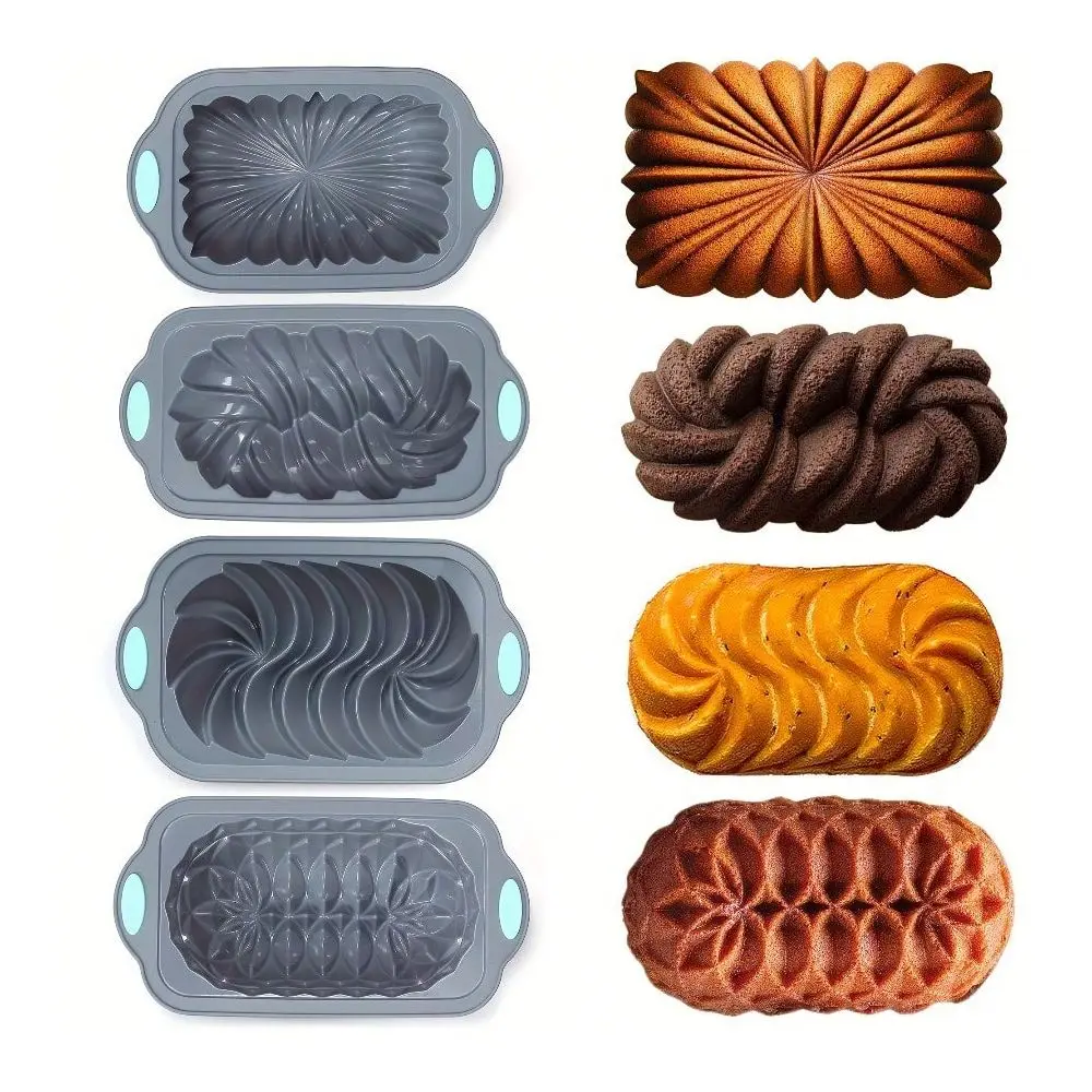 Pack Silicone Bread Loaf Pan, Exclusive Novelty Collection Cake Pans, Lotus Spiral Braided Classic Fluted Shape Loaf Pan, Oven