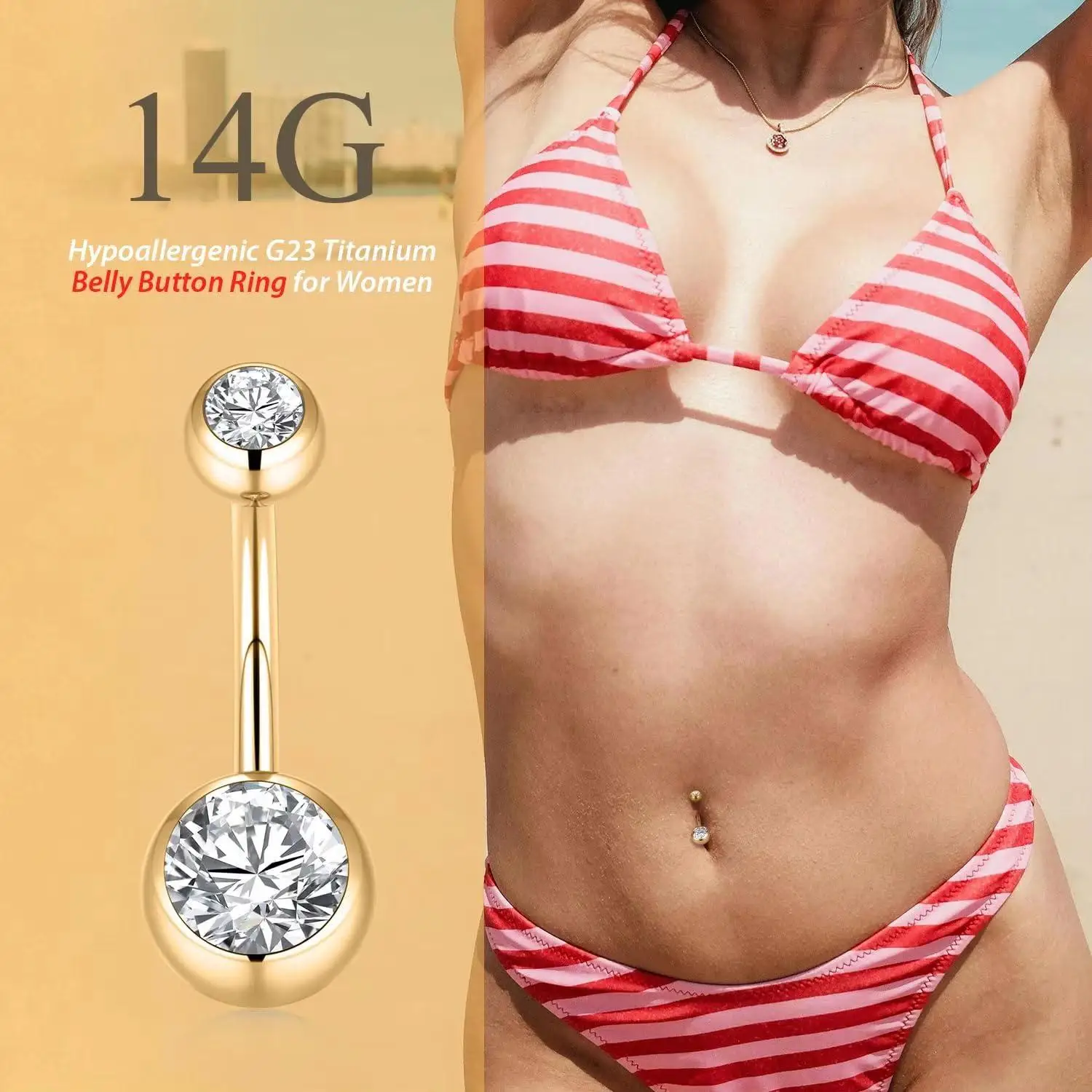 1pc G23 Titanium Belly Button Rings Navel Bar Nombril Piercing CZ Gem 8/10mm 14G 5 Colors Belly Piercing Sexy Jewelry
