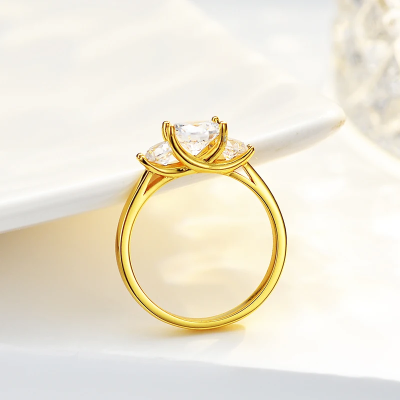Yanleyu Three Stones D Color/VVS1 Moissanite Ring Pure 18K Yellow Gold Rings for Women Anniversary Wedding Party Fine Jewelry