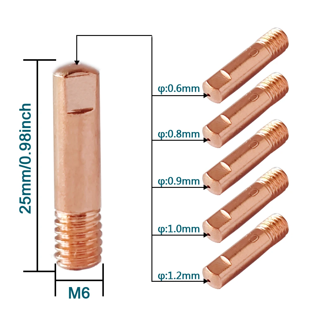 MB15 15AK MIG Schweißkontaktspitze 0,6 mm 0,8 mm 0,9 mm 1,0 mm 1,2 mm Schutzdüse für Rilon Riland Jasic Schweißzubehör – Detail 4