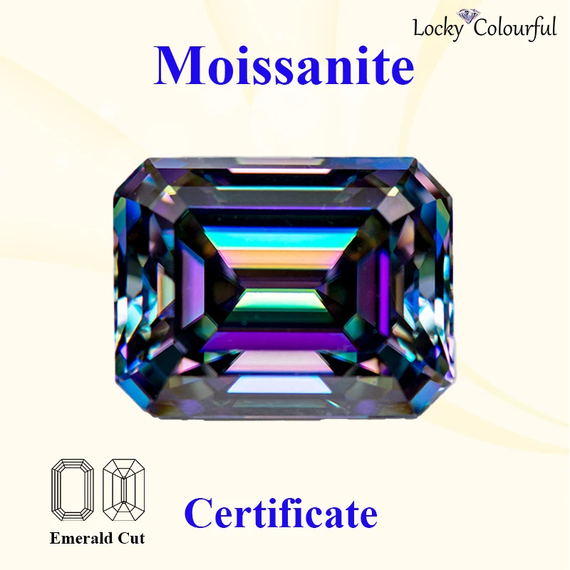 

Moissanite Emerald Cut Rainbow Green Color with GRA Certificate VVS1 for DIY Beads Charms Advanced Jewelry Making Ring Materials