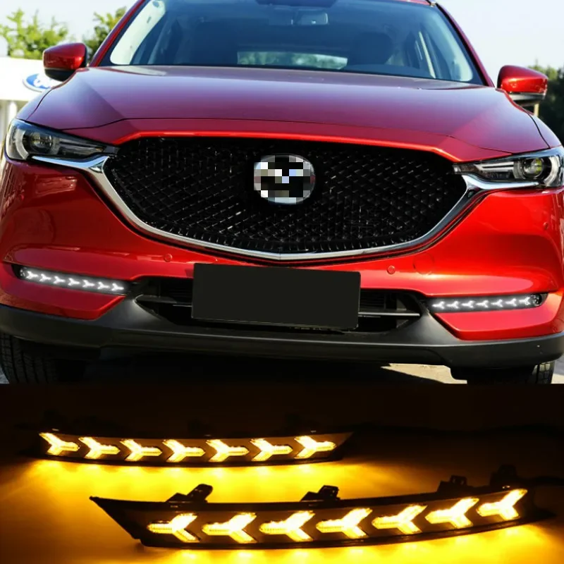 2 pcs For Mazda CX-5 2017 2018 2019 12V LED DRL Daytime Running Light Fog Lamp Decoration with Flowing Turn Signal style Relay