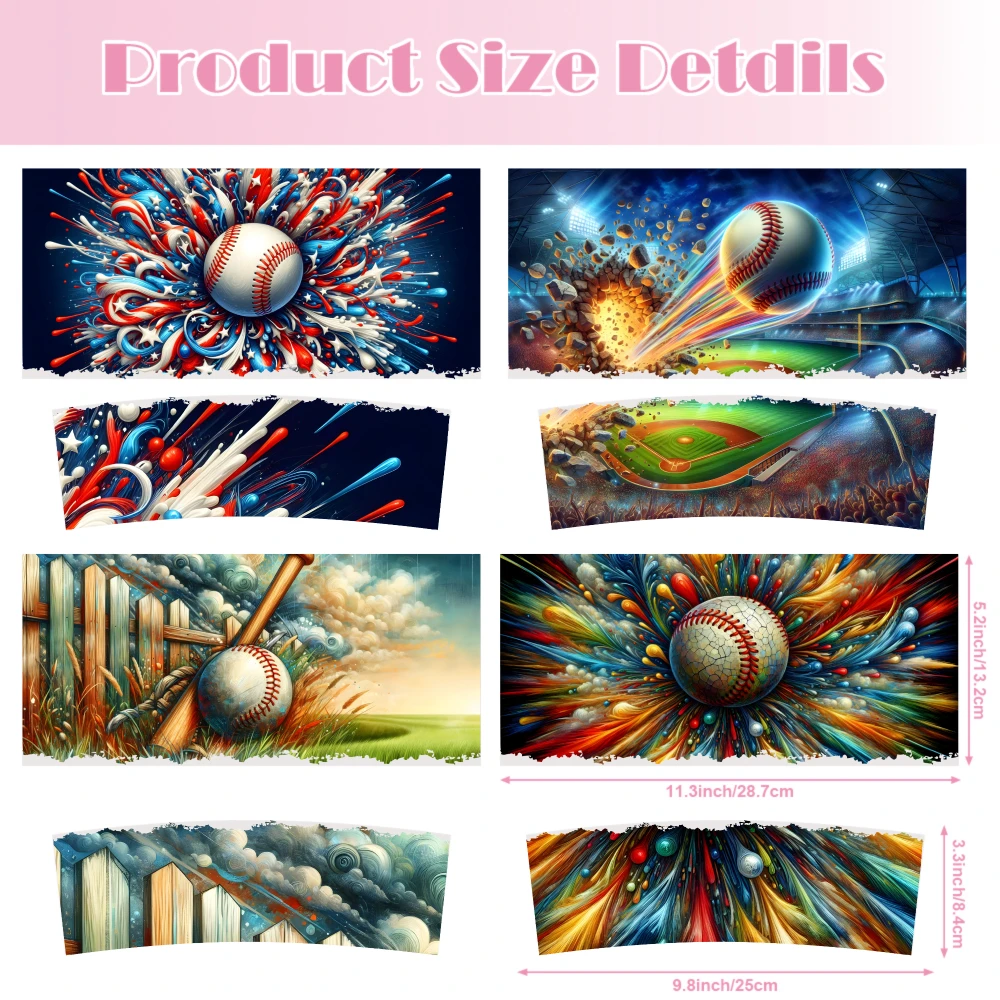 40oz Tumblers UV DTF Stickers 4 Sheets Baseball Explosion Field Storm Night Energy