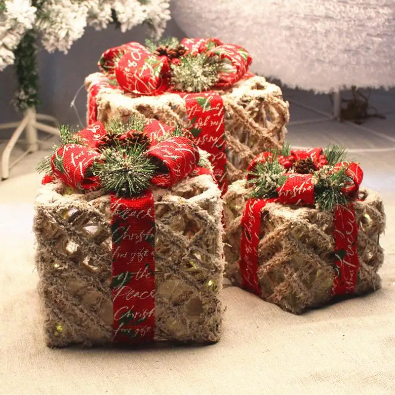 

Christmas Decorations Iron Art Gift Box Set of Three Hotel Christmas Tree Decoration Festive Scene Arrangement Christmas Day