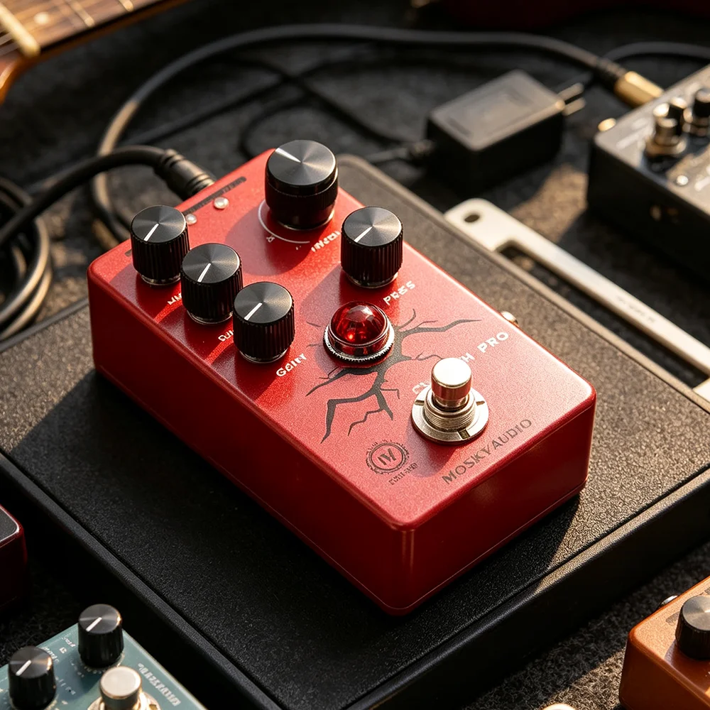 MOSKYAUDIO Crunch Pro Distortion Effect Stompbox 4 Modes with VOL,TONE,GAIN, PRES Button,Crunch Effect Pedal Guitar Pedal