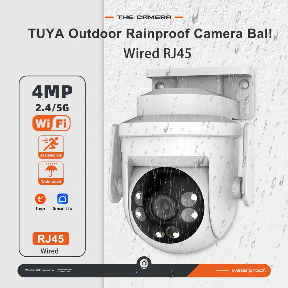 TCE 4MP TUYA WiFi Outdoor Rainproof Camera 2.4G & 5G RJ45 Wired Two-Way Intercom Al Motion Detection Night Vision EU Plug
