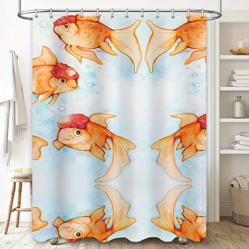 Brighten up your bathroom with this stylish shower curtain featuring a goldfish pattern Perfect for adding a touch of charm an