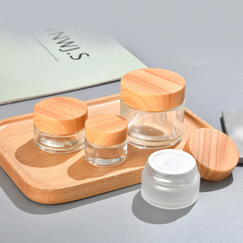 5g-100g Frost Glass Cream Bottle With Wood Lid Portable Empty Bottle For Skin Care Gel Serum Container Cosmetic Dispenser Tool