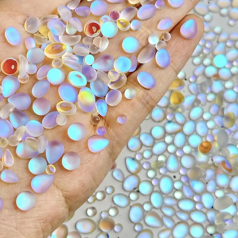 50Pcs Resin Gradient Oval Droplet Flatback Nail Rhinestones Matte Mini Circular Nail Art Charms Accessories DIY Nail Decorations