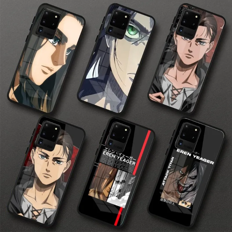 AOT Eren Jaeger Smart Phone Case for Samung S23 S22 S21 Pro Ultra A13 A33 A53 NOTE 20 PC Glass Phone Cover Funda