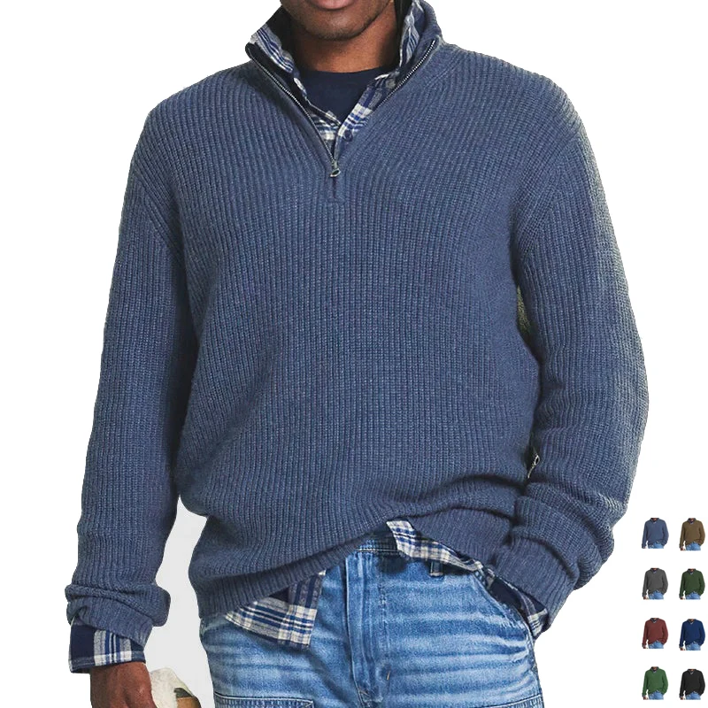 

Men's Quarter Zip Sweaters Slim Fit Long Sleeve Casual Knitted Pullover Sweater Knit Textured Mock Neck Polo Turtleneck Sweater