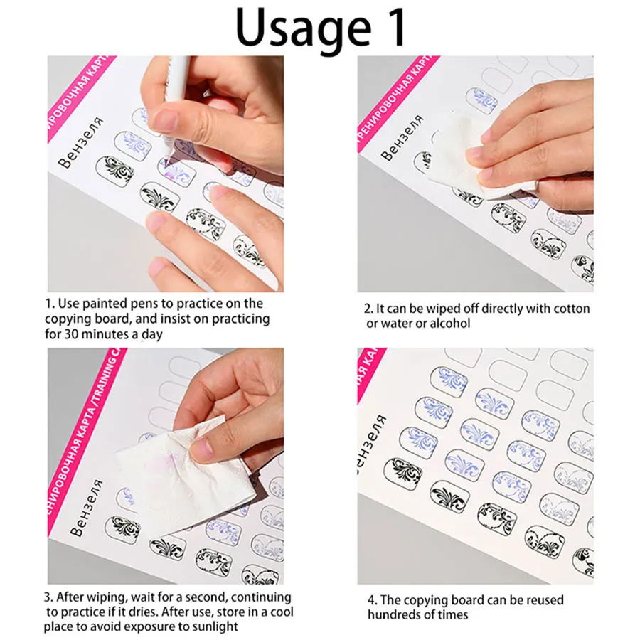 Plantilla de práctica de pintura de flores de línea de 12 piezas, libro de papel de ejercicio de dibujo de uñas reutilizable, plantilla de papel de guía de esmalte de Gel UV