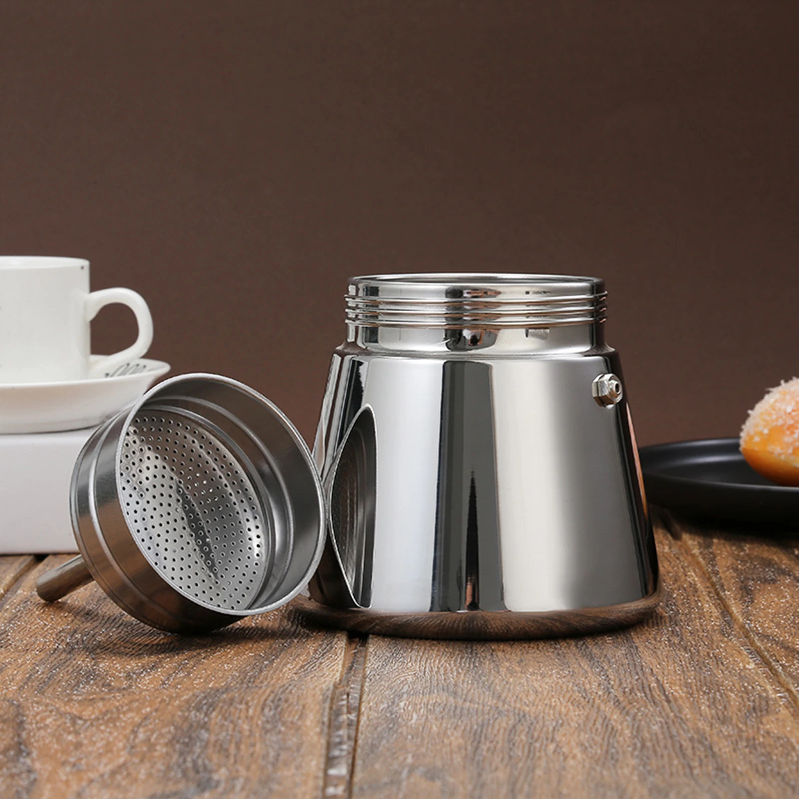 ماكينة صنع الاسبريسو 300 مل/200 مللي 304 ماكينة صنع القهوة من الفولاذ المقاوم للصدأ مع تصميم دورق القهوة وعاء إسبرسو للمنزل والتخييم