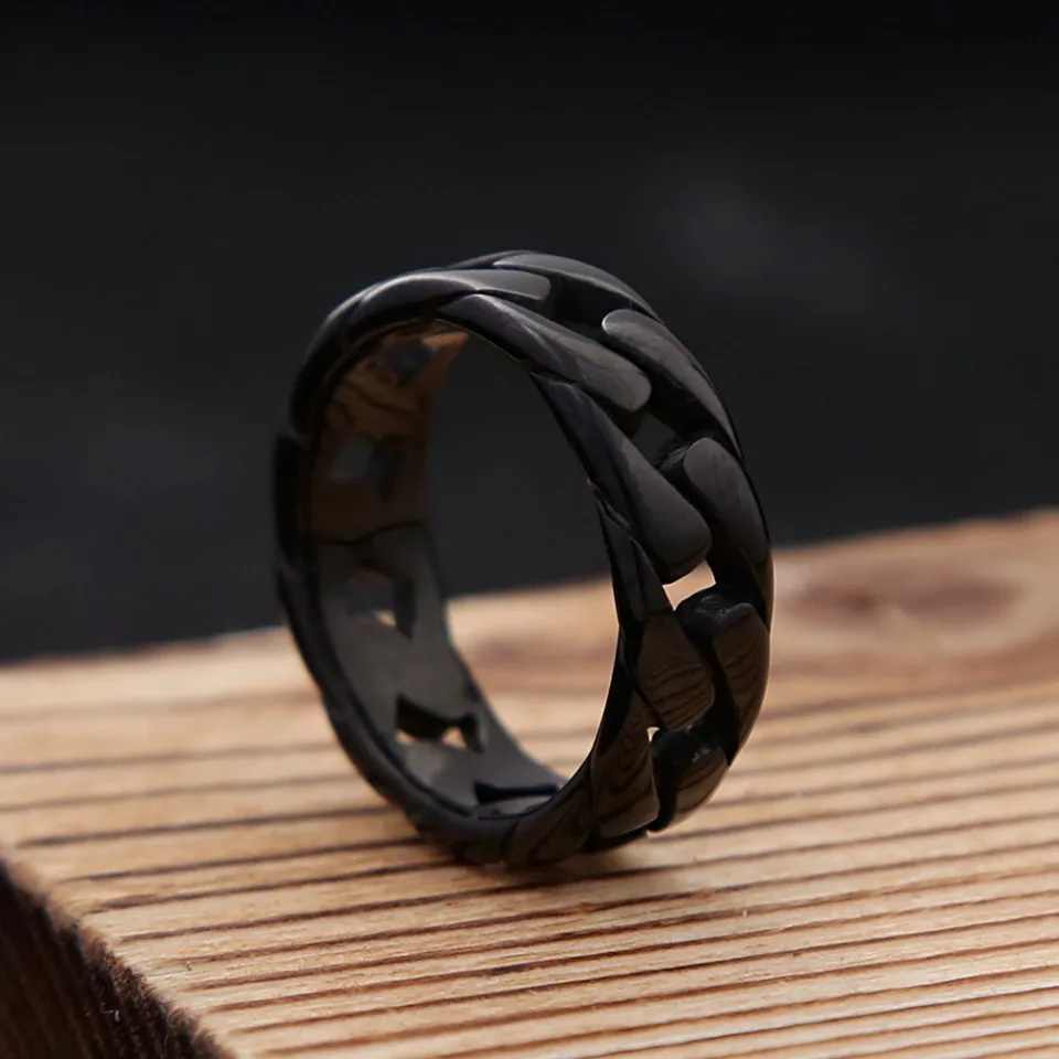 Simple Vintage Hollow Cuban Chain Ring 316L Stainless Steel Punk Hip Hop Biker Rings For Men Women Amulet Jewelry Gift Wholesale