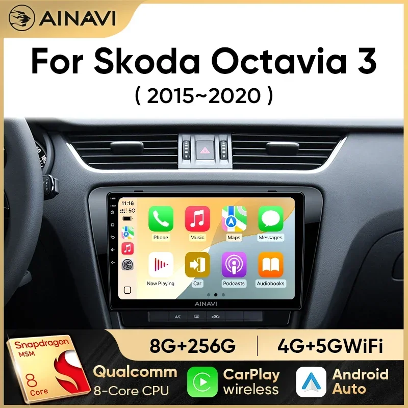 Ainavi Car Stereo Radio For Skoda Octavia 3 2014 2015 2016 2017 2018 2019 Multimedia Android Auto Wireless Carplay WiFi DSP BT