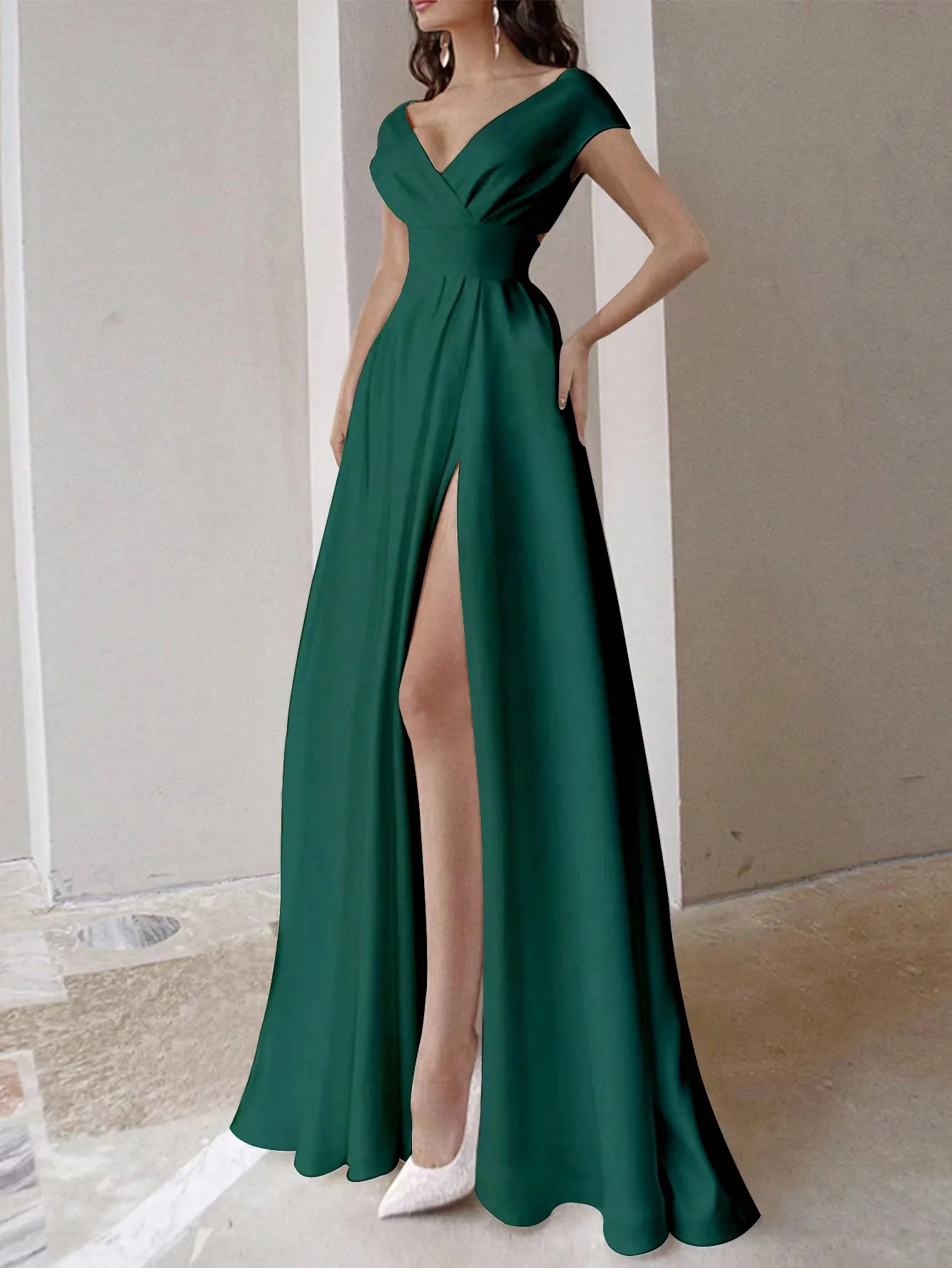 新しいドレス女性のサマードレスハイスリットソリッドエレガントマキシロングドレス結婚式の花嫁介添人パーティードレス女性服