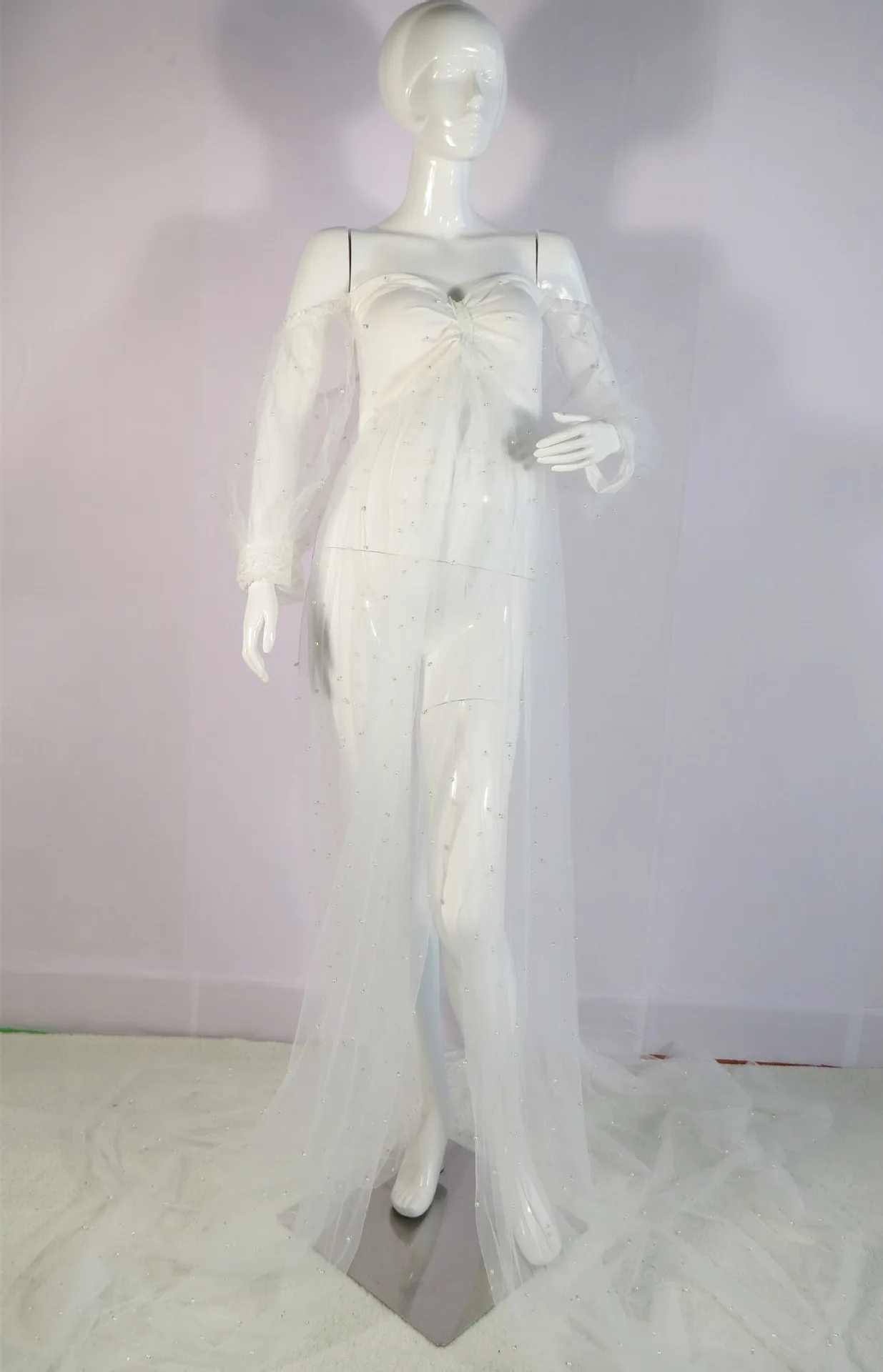 Vestido de maternidade, tule transparente, vestido de gravidez pérola, roupas sexy para mulheres grávidas, 2024