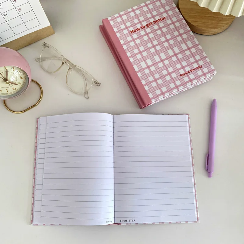 Ins Grün Rosa Plaid Englisch Notebook Horizontale Linie Rekord Workbook Mode Foto Requisiten Notepad Schule Schreibwaren 100 blätter A5