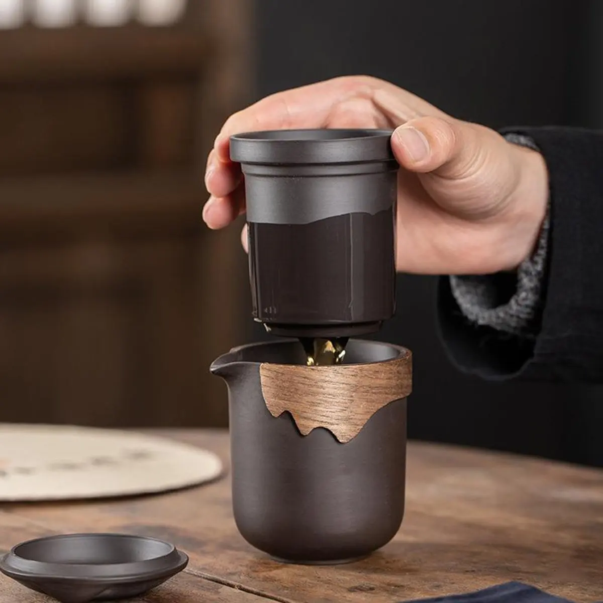 New Travel Tea Set Chinese Clay Sand Teaware Sets Outdoor Portable Tour Tea Cups Tea Infuser Pot Best Gift