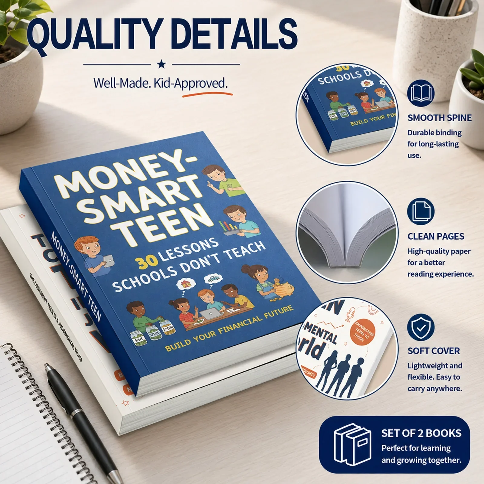 2-Book Teen Life Skills Set, The Confident Teen in a Judgmental World & Money-Smart Teen, Build Self-Esteem, Resilience