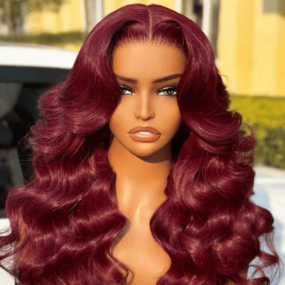 

Объемная волна 99J Бордово-красный цвет 100% бразильский парик из натуральных волос 30 32 дюйма 99J Красный 13x4 Бесклеевой парик Плотность 200%