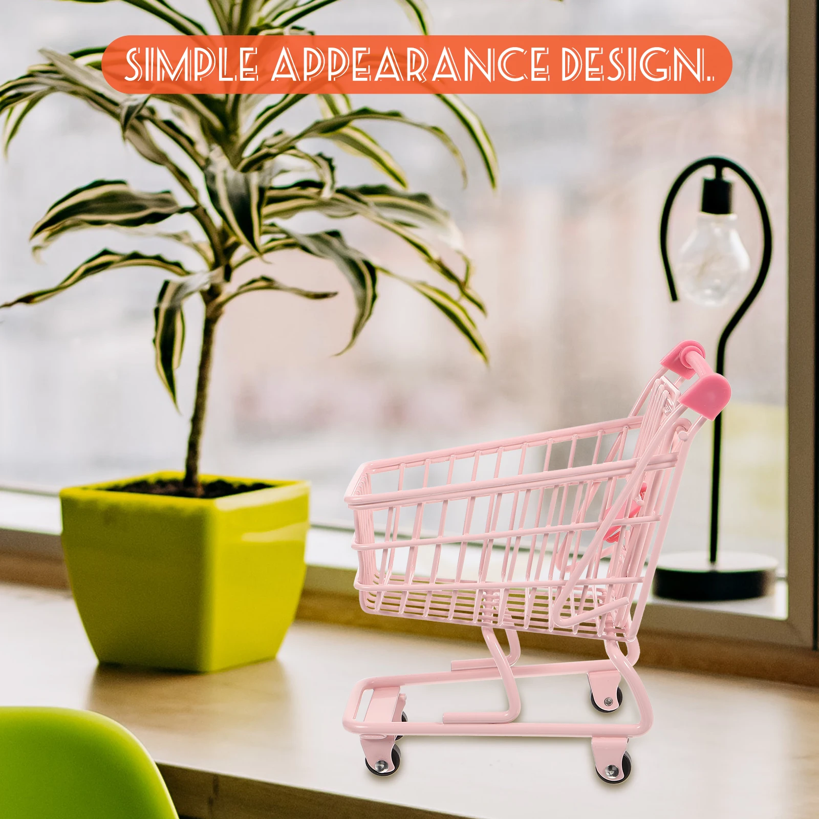 Roze mini-winkelwagentje Decor Kleine diverse opslaghouder Corrosiebestendig Stevig Lichtgewicht Compacte trolley Miniatuurhuis