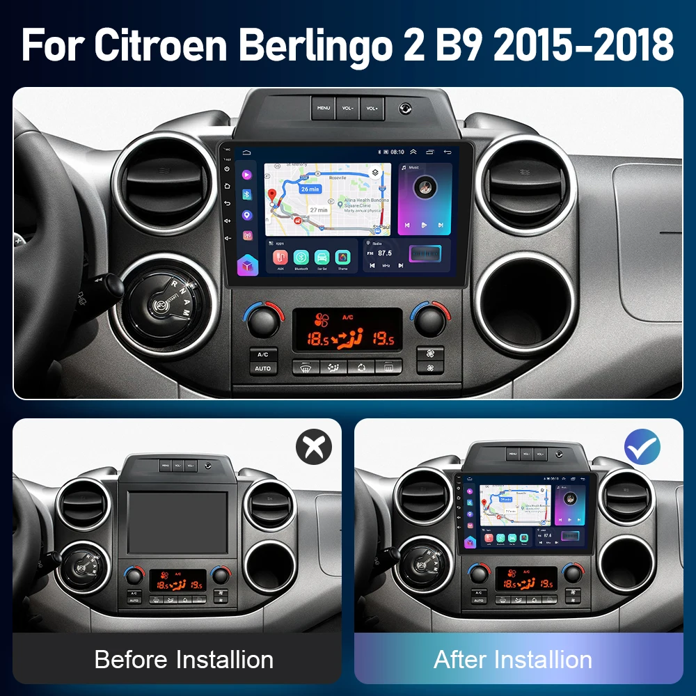 Podofo 4G CarPlay Android Radio For Citroen Berlingo 2 B9 2015-2018 Car Multimedia Player Head Unit GPS Stereo IPS Autoradio