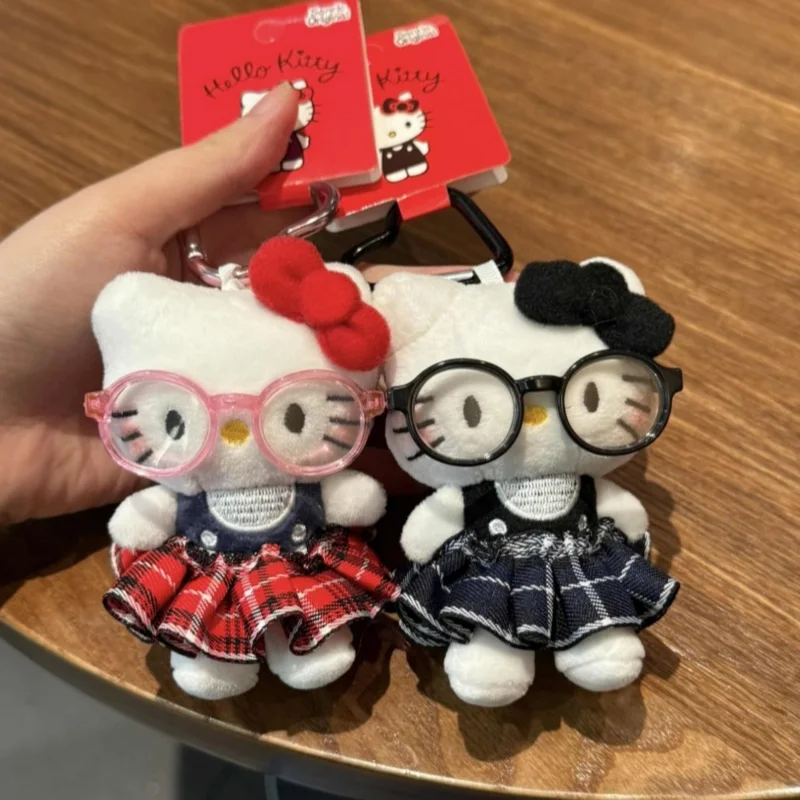 Nowy Hellokitty z okularami ~ Śliczny, ręcznie wykonany wisiorek Kt Doll Brelok do kluczy Torba dla lalek Wisiorek Prezent urodzinowy W magazynie