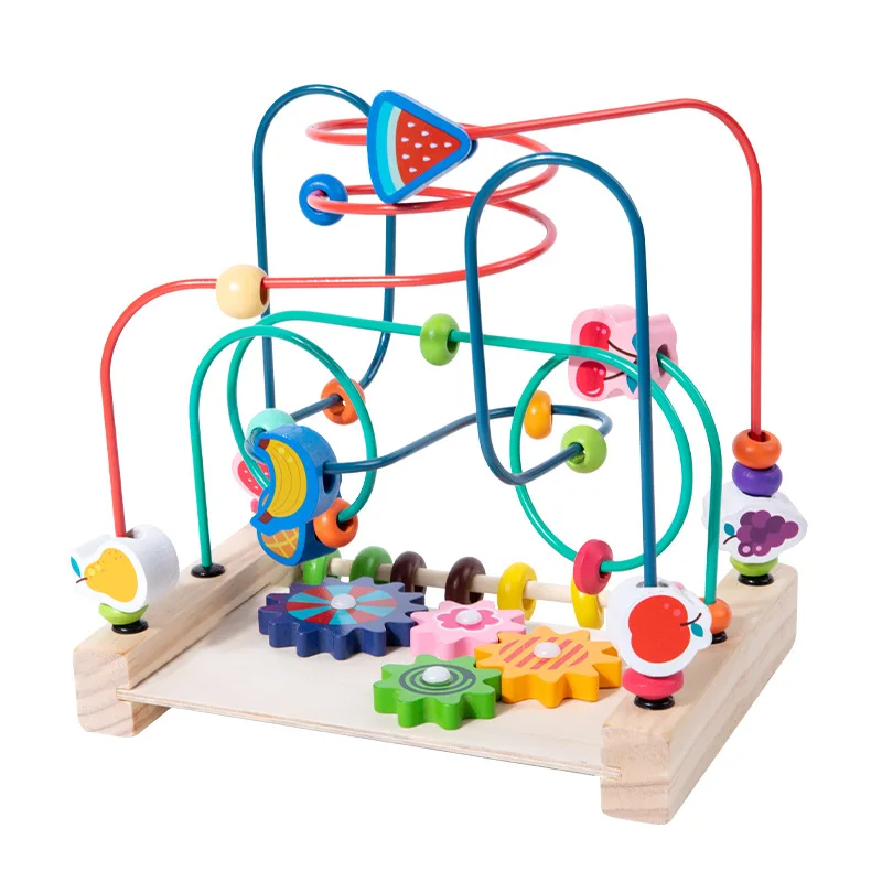 Kiddo Wooden Bead Maze Abacus Cartoon Animal Fruit Design Early Education Toy For 1-3 Years Old Boys Girls Hand Eye Coordination