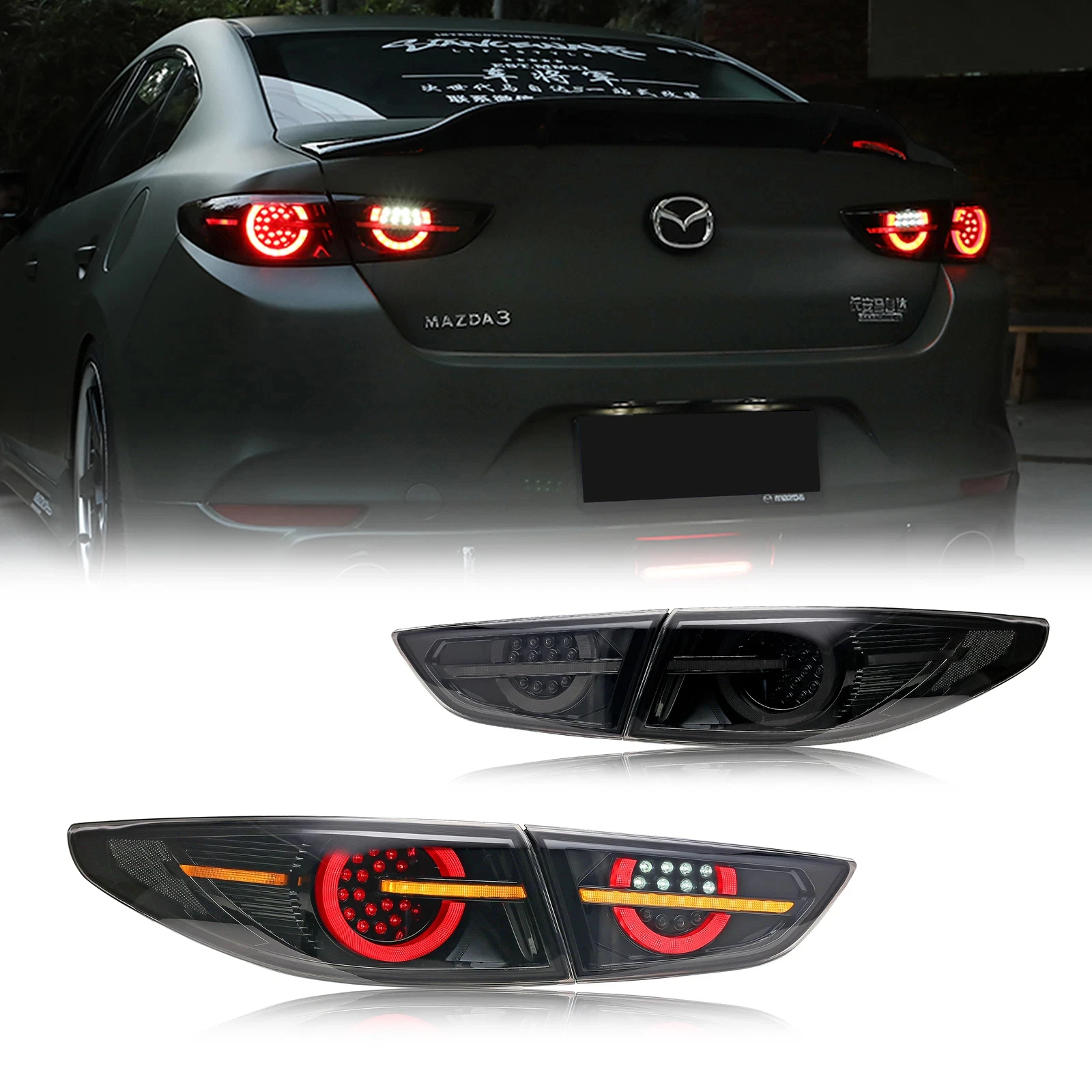 Pair Taillight assembly For 2020-2024 Mazda 3  LED Modify the brake lights, reversing light,reverse the lights，turn signal