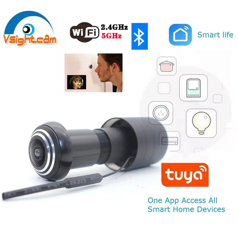 5GHz Tuya Wireless Door Eye Hole Securtiy 1080P Fisheye Camera CCTV Network Peephole Wifi Camera Two Way Audio P2P Surveillance