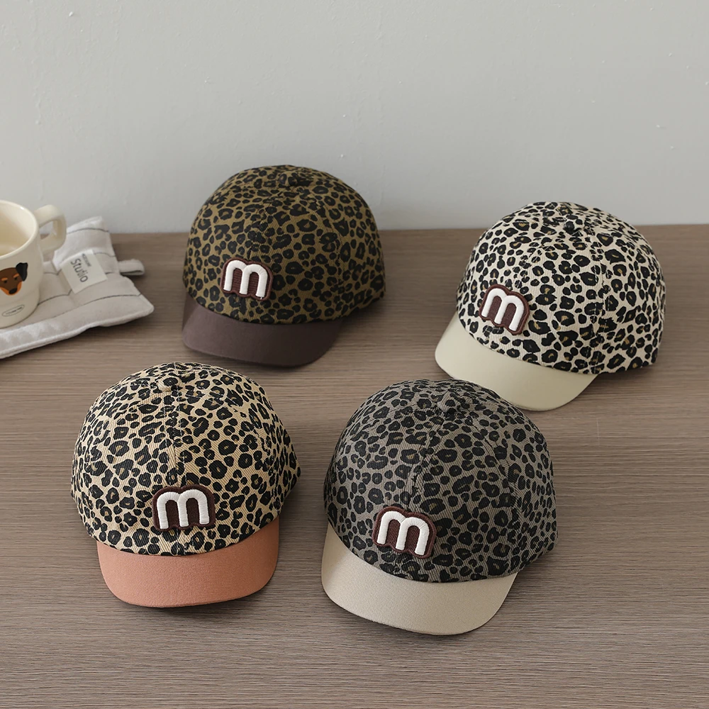 

Baby Hat Letter Embroidery Infant Spring and Autumn Kids Leopard Sun Hat Baby Short Brimmed Baseball Caps Children's Accessories