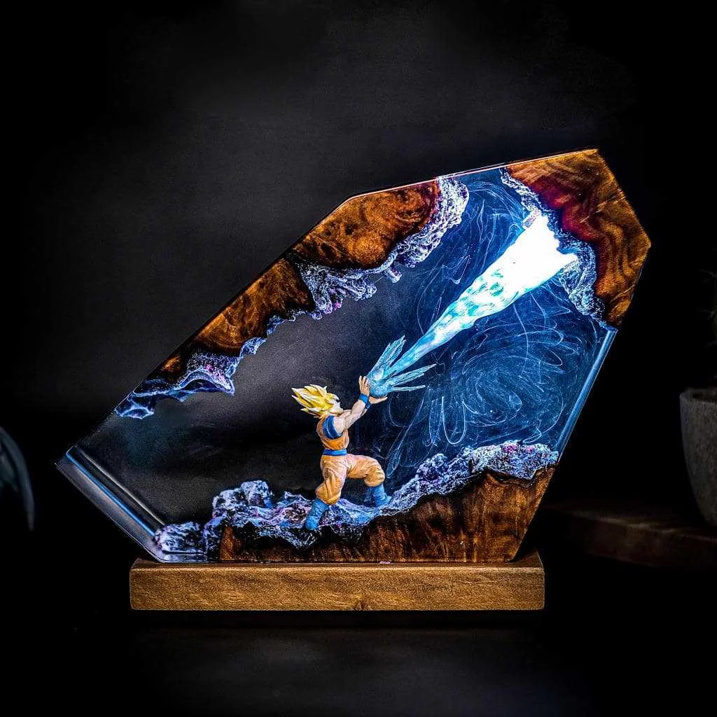 Goku Kamehameha Epoxyhars LED-nachtlampje, Dragon Ball Z Action Scene Art Statue, Anime Collectible Bureaulamp & Decor Figure