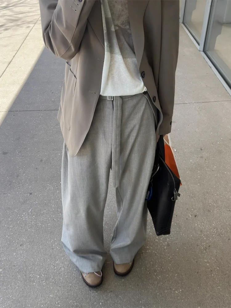 ey High Waist Wide Leg Pants Men's Autumn Thin High-End Feeling Deconstructed Slimming Trousers A-Line Drape Sle