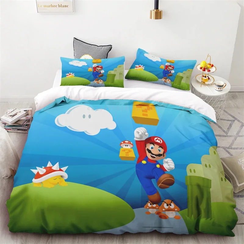 3pcs Duvet Cover Super Mario Mushroom Photo Anime Character Cartoon Children's Holiday Gift Anime HD Printing Comfortable