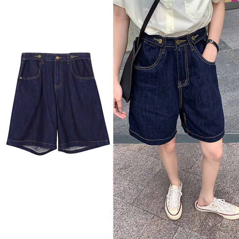High Waist Denim Shorts Women's Spring Summer New plus Size Student Versatile Straight Leg Wide Leg Hot Pants Deep Color